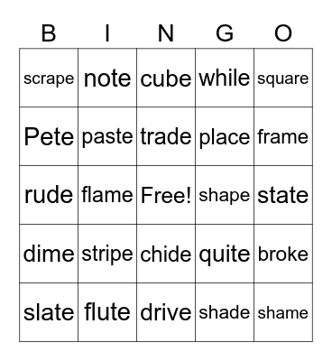 Magic - e Practice Bingo Card