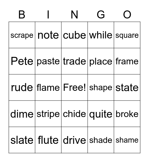 Magic - e Practice Bingo Card