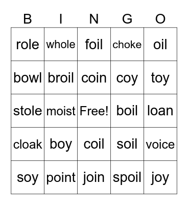 Word Sort 35 Bingo Card