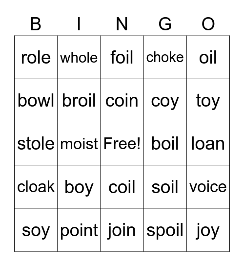 Word Sort 35 Bingo Card
