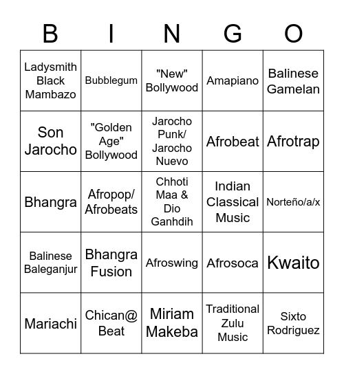 Worlds of Musical Meaning - Genres! Bingo Card