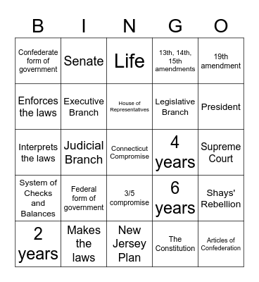 Constitution Bingo Card