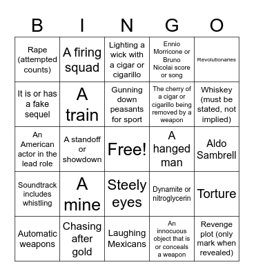 Spaghetti Western Bingo Card