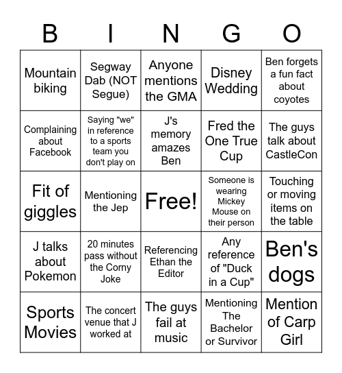 Official Popcast Bingo Card