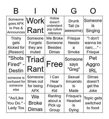 TeamSpeak Bingo Card