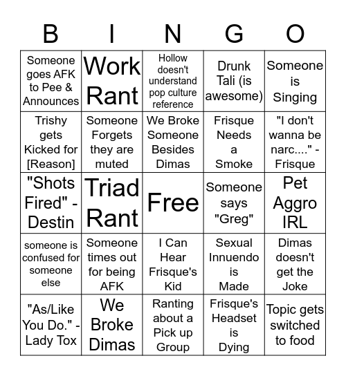 TeamSpeak Bingo Card