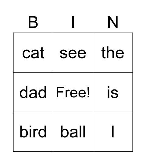 Beginner Set 1 Bingo Card