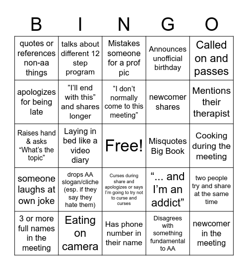 RESENTMENT Bingo Card