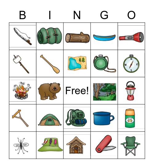 Faire du Camping vocabulaire Bingo Card