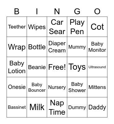 Baby Shower Bingo Card