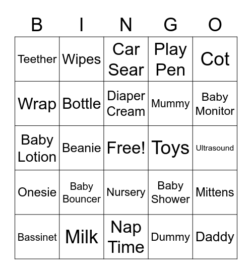 Baby Shower Bingo Card