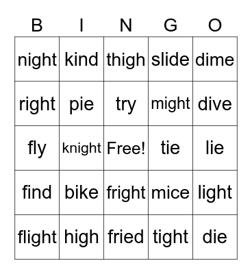 Long i Bingo Card