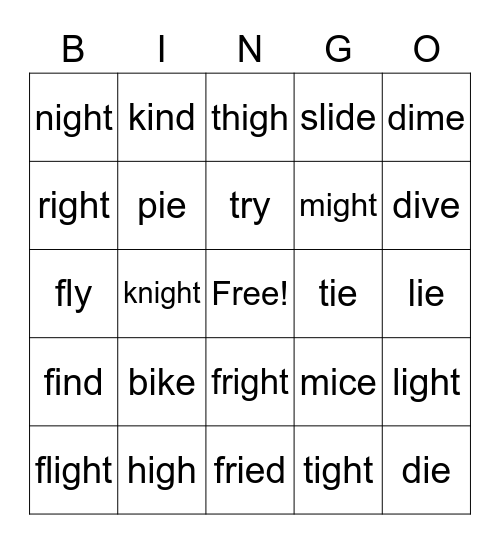 Long i Bingo Card