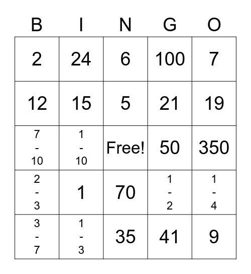 Math Bingo Card