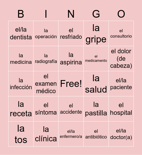 La Salud Bingo Card