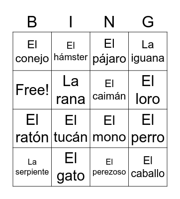 Animales 1 Bingo Card