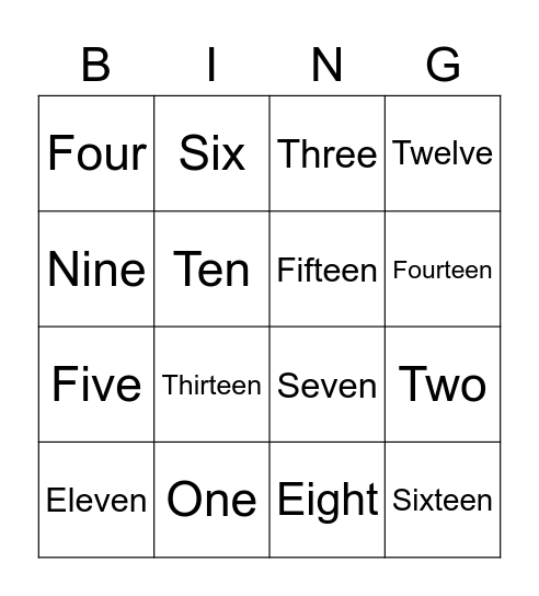 Number Bingo Card