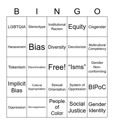 Diversity Equity & Inclusion Bingo Card