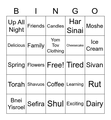 SHAVUOS BINGO Card