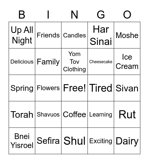 SHAVUOS BINGO Card