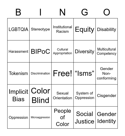 Diversity Equity & Inclusion Bingo Card