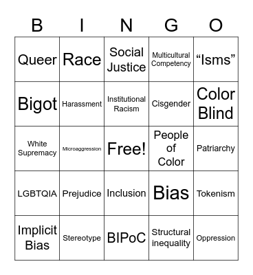 Diversity Equity & Inclusion Bingo Card
