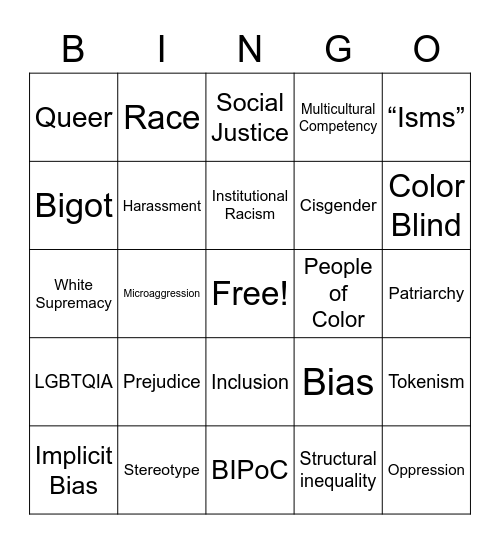 Diversity Equity & Inclusion Bingo Card
