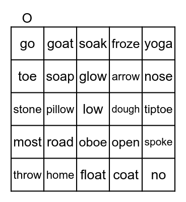 Long vowel 'o' Bingo Card