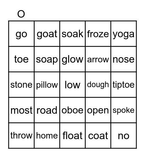 Long vowel 'o' Bingo Card