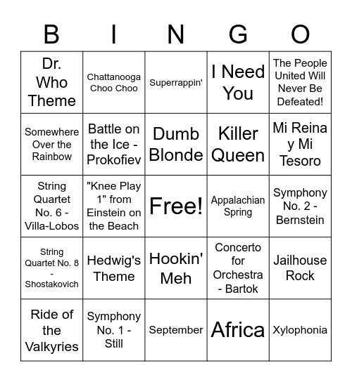 Listening Journal Bingo Card