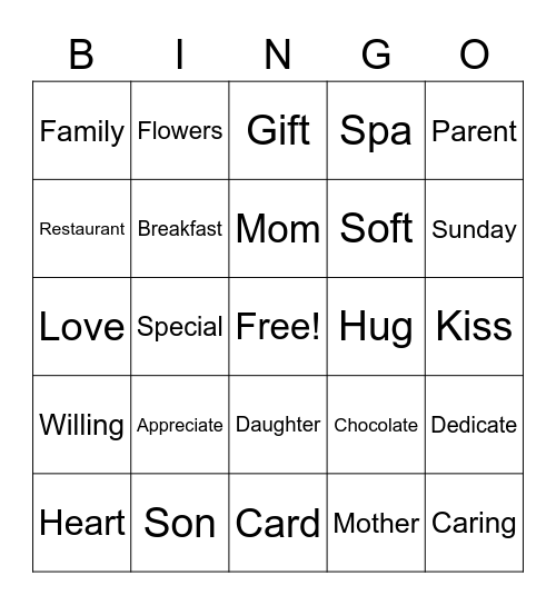 Mother's Day Bingo Card