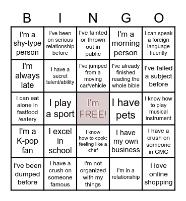 GET TO KNOW WHO Bingo Card