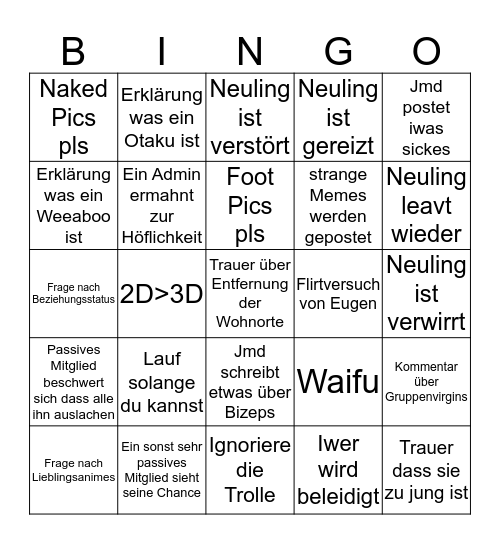 Heißes Weib betritt Anime Germany Bingo Card