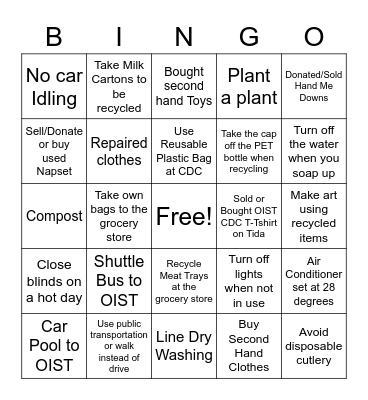 OIST CDC ECO Family Bingo Card