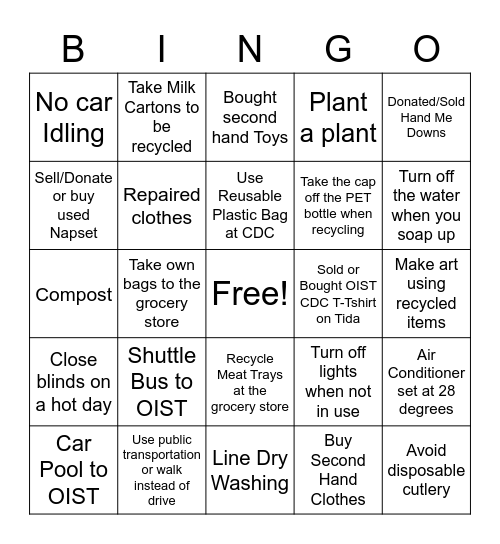 OIST CDC ECO Family Bingo Card