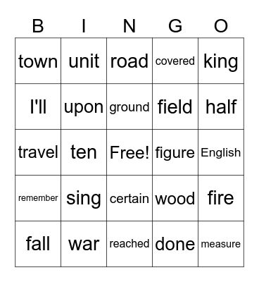 Sight Words Review Bingo Card