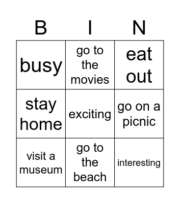 My Weekend Bingo Card