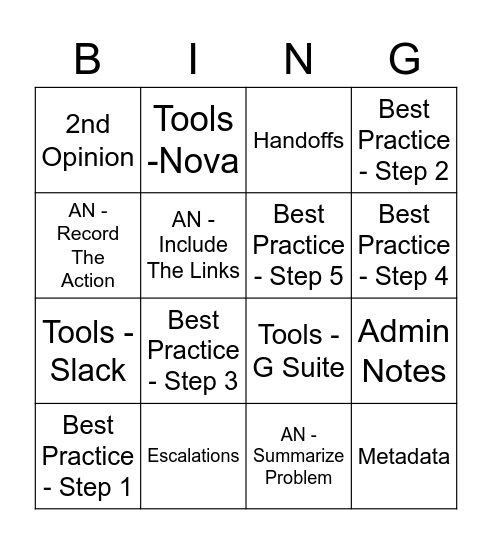 Internal Comm Bingo Card