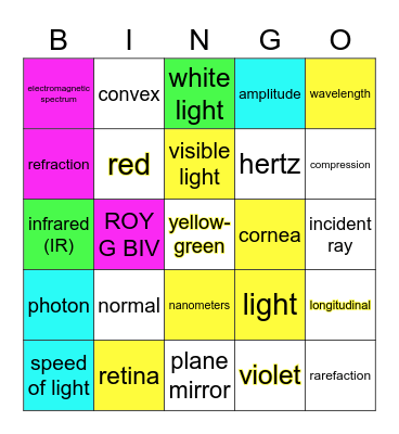 Light Vocabulary Bingo Card