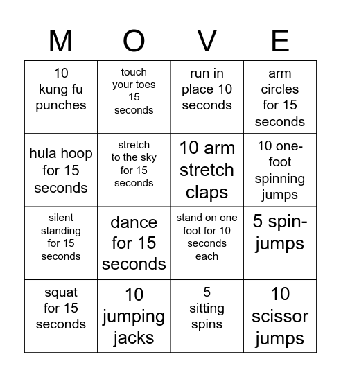 PE CLASS BINGO Card