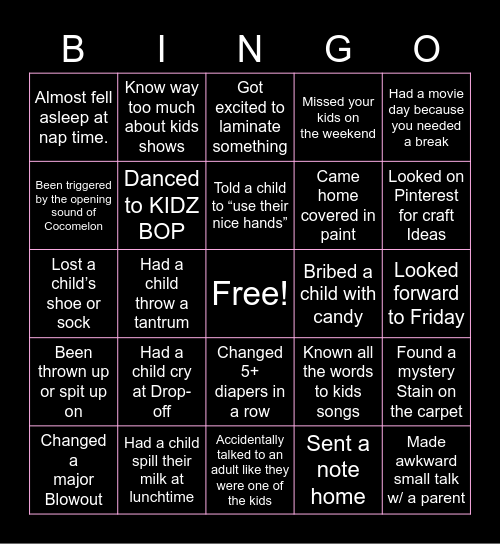 Daycare Bingo Card