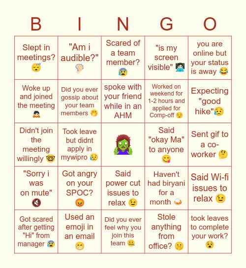 Work bingo Card