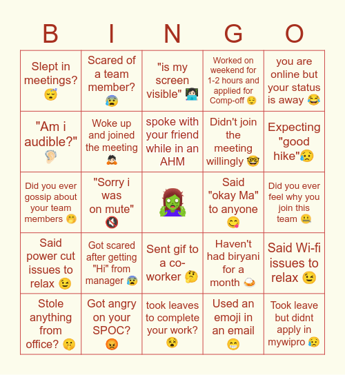 Work bingo Card