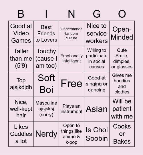 Avery's BF Bingo Card