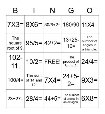 G5 and 6 Math Bingo Card