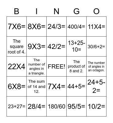G5 and 6 Math Bingo Card