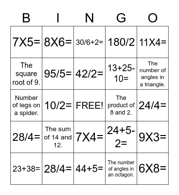 G5 and 6 Math Bingo Card