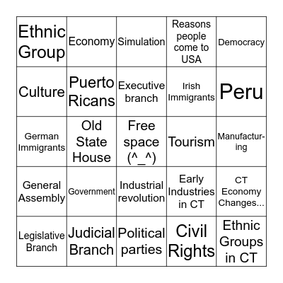 Unit 2 Connecticut  Bingo Card