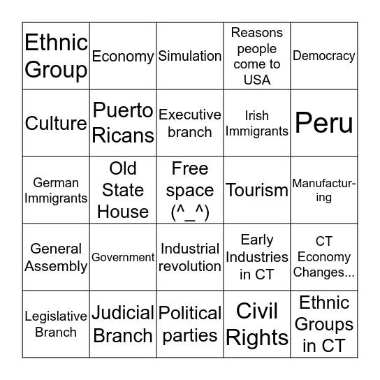 Unit 2 Connecticut  Bingo Card