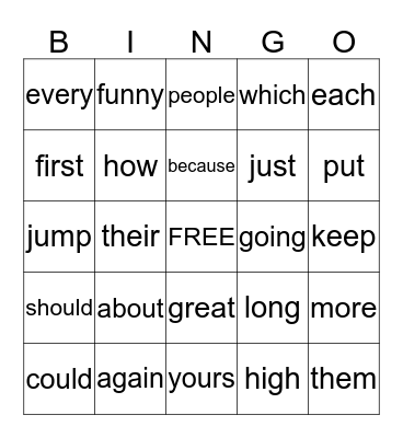 First Grade Bingo Card